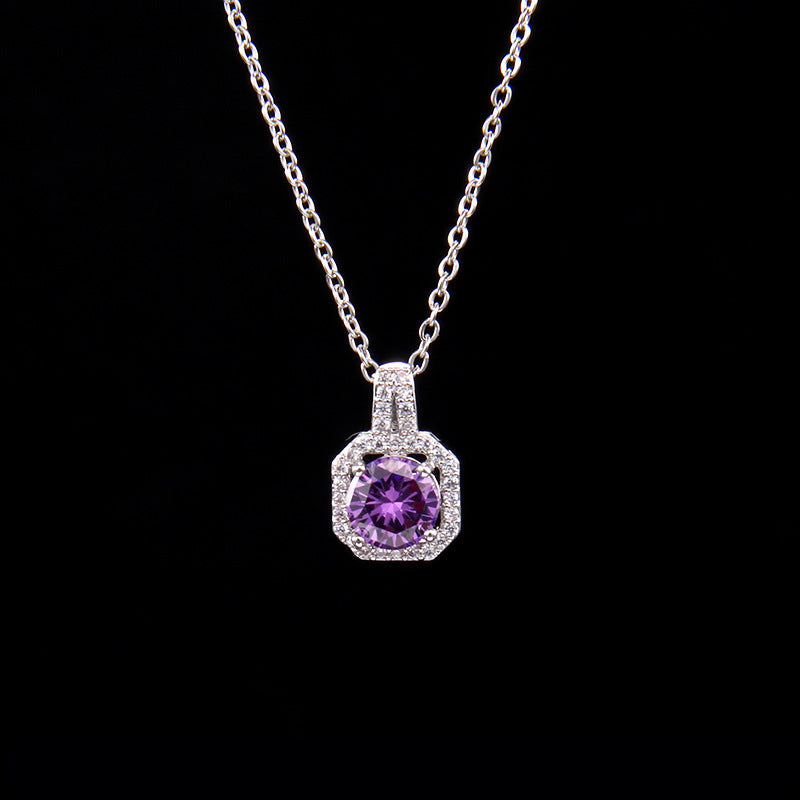 Cross-Border New Product Perfume Bottle Zircon Pendant Clavicle Chain Jewelry Gym From House Purple square diamond