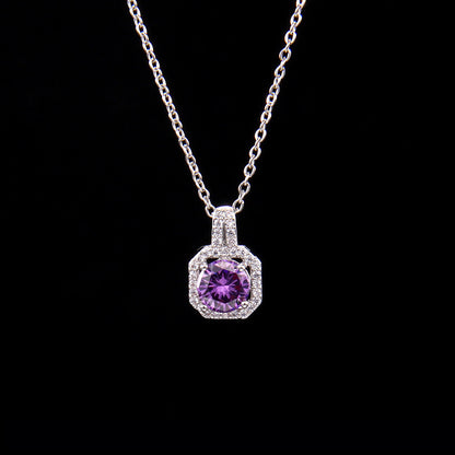 Cross-Border New Product Perfume Bottle Zircon Pendant Clavicle Chain Jewelry Gym From House Purple square diamond