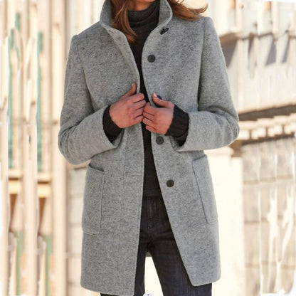 Fashion Stand Collar Woolen Coat With Pockets Fall Winter Women dealsniper-net