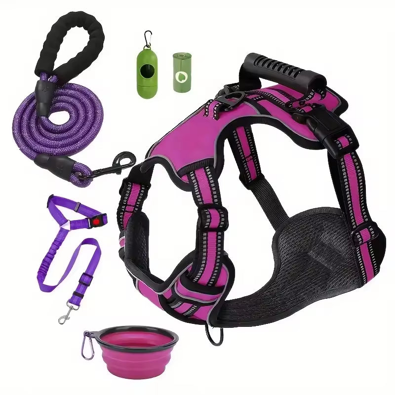 Tactical Service Dog Harness Strap Set Car Seat Belt Pets Gym From House Purple L