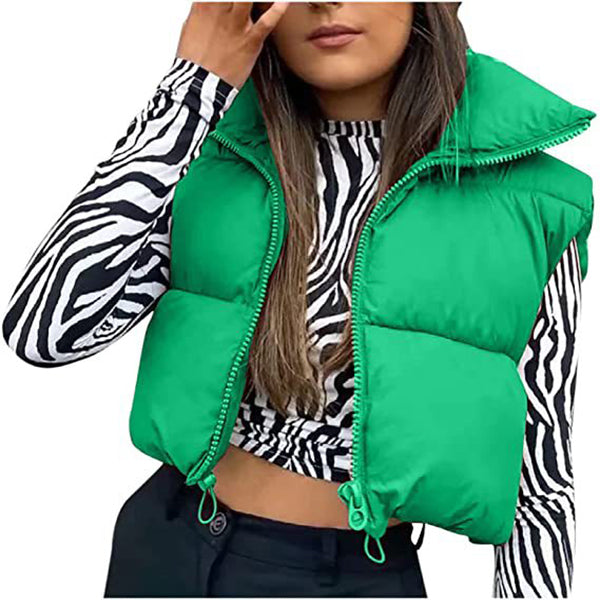 Winter Short Vest For Women Solid Color Zip Sleeveless Lapel Jacket Fashion Bread Coat Women dealsniper-net