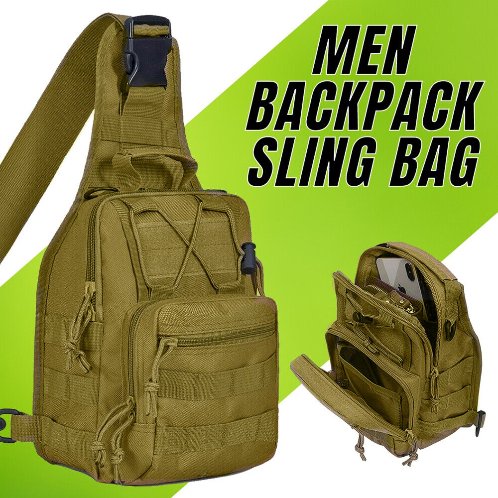 Tactical Chest Bag Backpack Military Sling Shoulder Fanny Pack Cross Body Pouch Men DealSniper.net Khaki Backpack