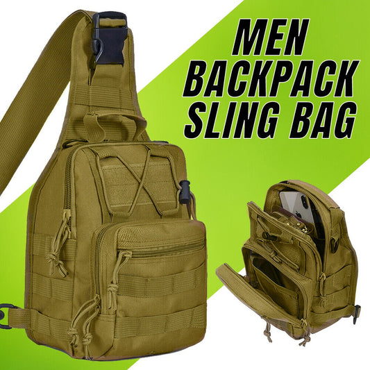 Tactical Chest Bag Backpack Military Sling Shoulder Fanny Pack Cross Body Pouch Men dealsniper-net Khaki Backpack