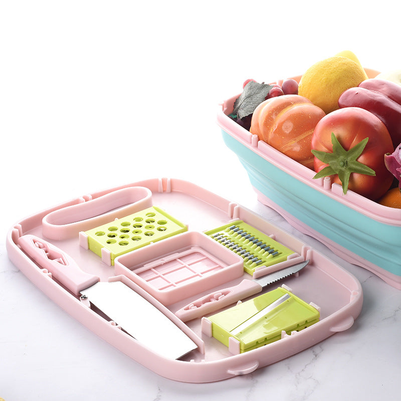 Anti-Overflow Groove Kitchen Chopping Board 9 In 1 Foldable Drainage Basket Kitchen DealSniper.net