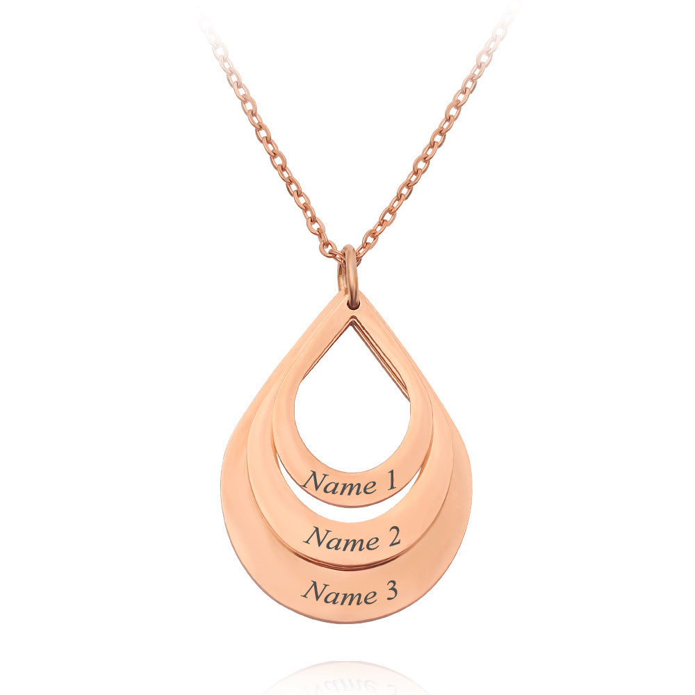 Customized 3 Water Droplet Engraving Name Stainless Steel Jewelry Pendant Necklaces Jewelry DealSniper.net Rose gold