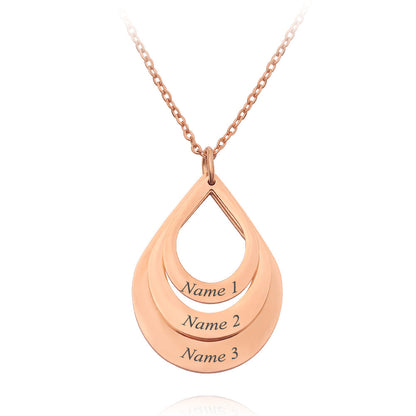 Customized 3 Water Droplet Engraving Name Stainless Steel Jewelry Pendant Necklaces Jewelry DealSniper.net Rose gold