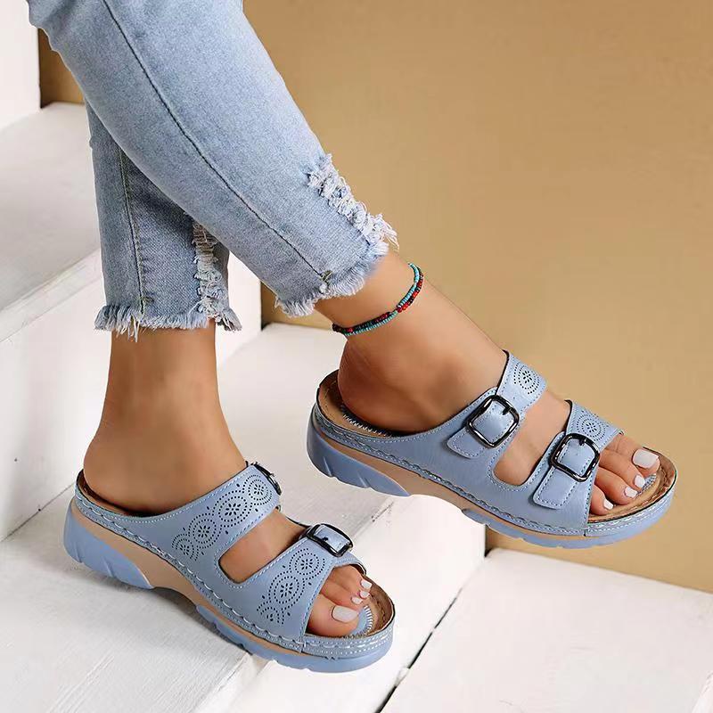 Double Buckle Slippers Women Flat Sandals Summer Women dealsniper-net