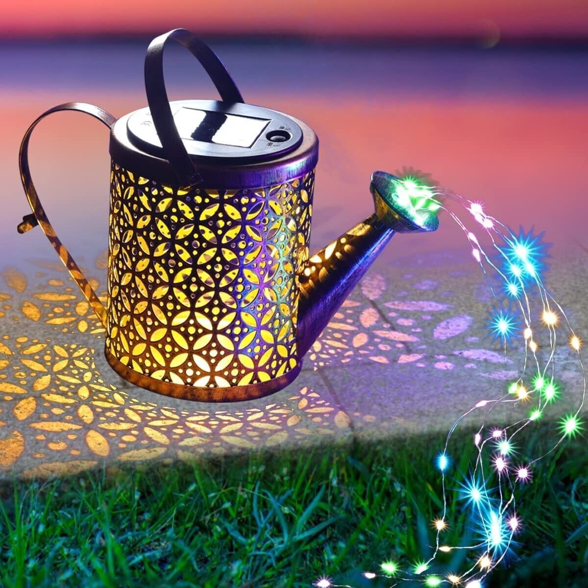 1 2pcs Watering Can Lights, Copper Solar Garden Lights Outdoor Gym From House