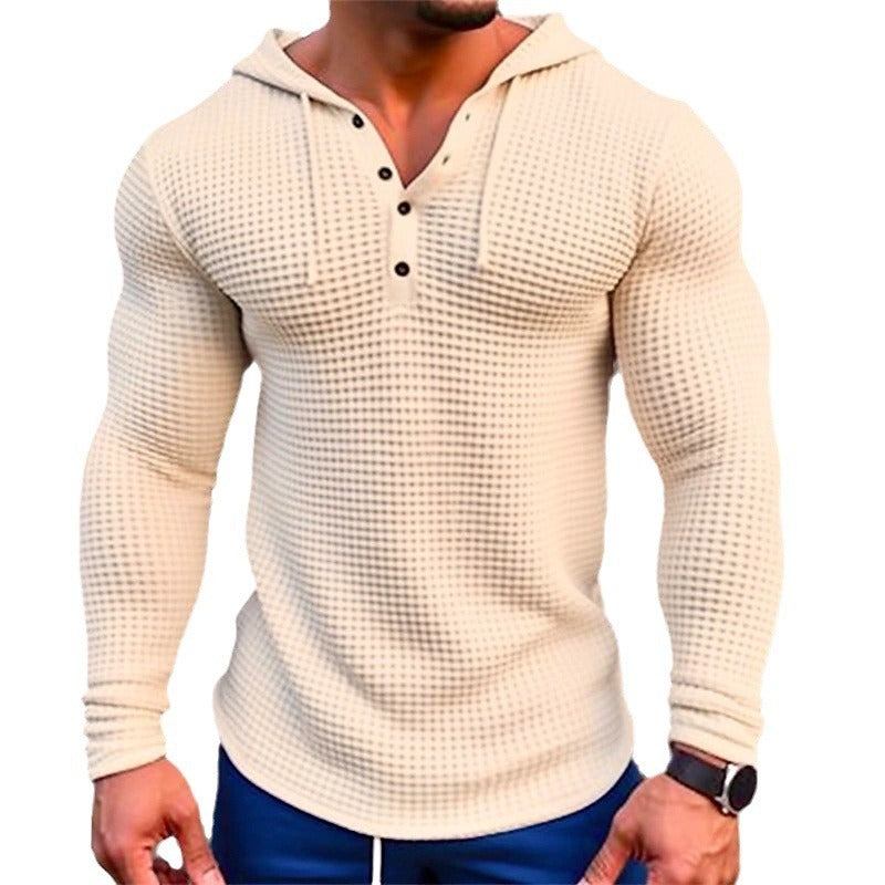 Men's Pullover Casual Long Sleeve T-shirt Waffler Slim Tops