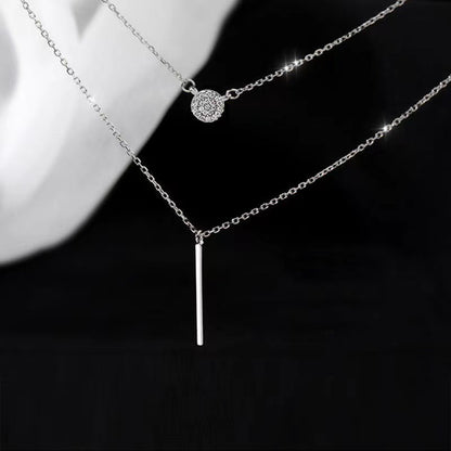 S925 Silver Color Double Chain Long Stick Micro Pave Zircon Jewelry dealsniper-net