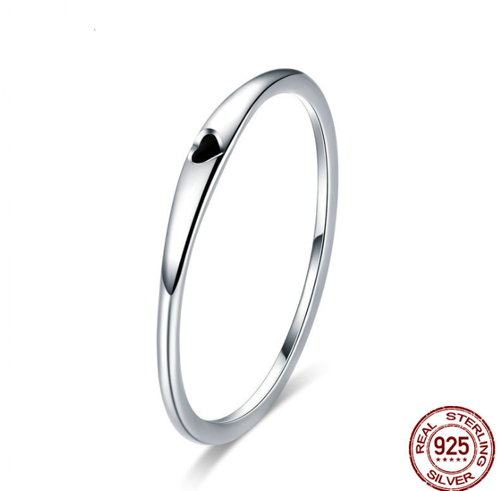 925 Sterling Silver Round Circle Pure Finger Ring Simple Heart Engrave Rings Jewelry DealSniper.net White Number 6