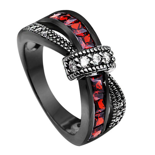 New Black Gold Garnet Red Cross Zircon Ring Jewelry dealsniper-net