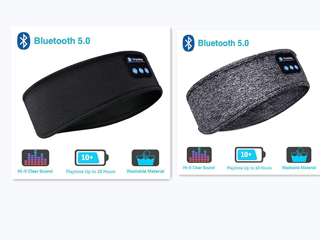 Wireless Bluetooth Sleeping Headphones Headband Thin Soft Elastic Comfortable Music Ear Phones Eye Mask For Side Sleeper Sports Sports DealSniper.net Black and grey