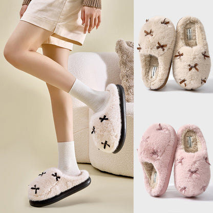 Women's Cute Plush Home Slippers Butterfly Knot Cotton Slippers Women dealsniper-net