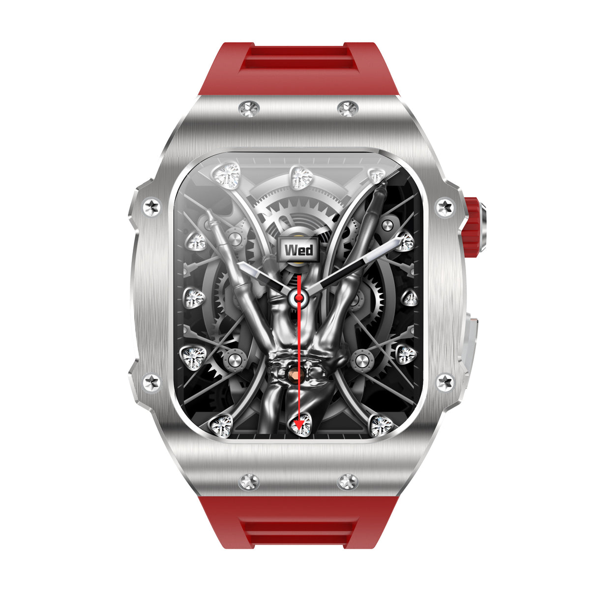 Men's Smart Watch Waterproof All-day Monitoring Jewelry DealSniper.net White Frame Red Strap