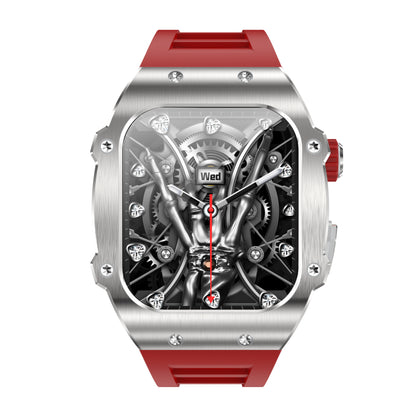Men's Smart Watch Waterproof All-day Monitoring Jewelry DealSniper.net White Frame Red Strap