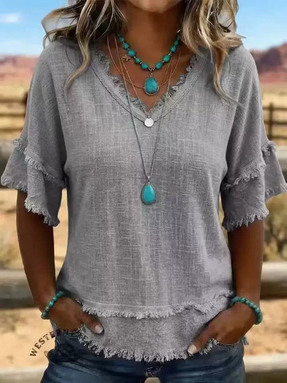 Casual Women's Shirt V-Neck Short Sleeve Loose Fit Women Gym From House MB007 2XL