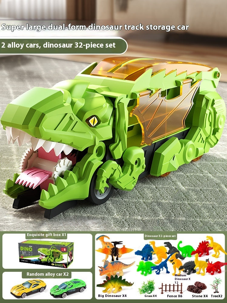 Dinosaur Swallowing Car Attack Tyrannosaurus Rex Deformation Toy Kids dealsniper-net Green With 2 Cars 32 Dinosaurs