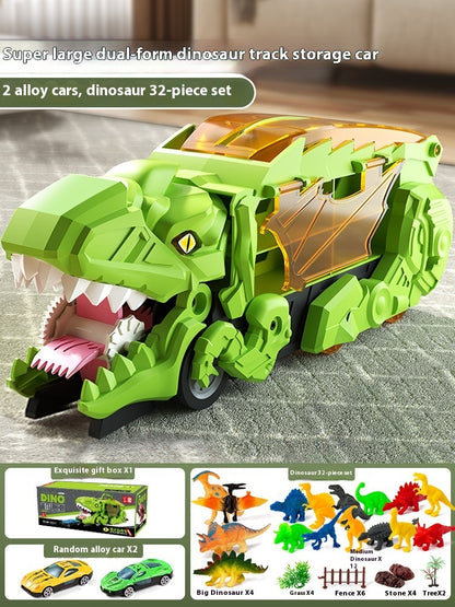 Dinosaur Swallowing Car Attack Tyrannosaurus Rex Deformation Toy Kids dealsniper-net Green With 2 Cars 32 Dinosaurs