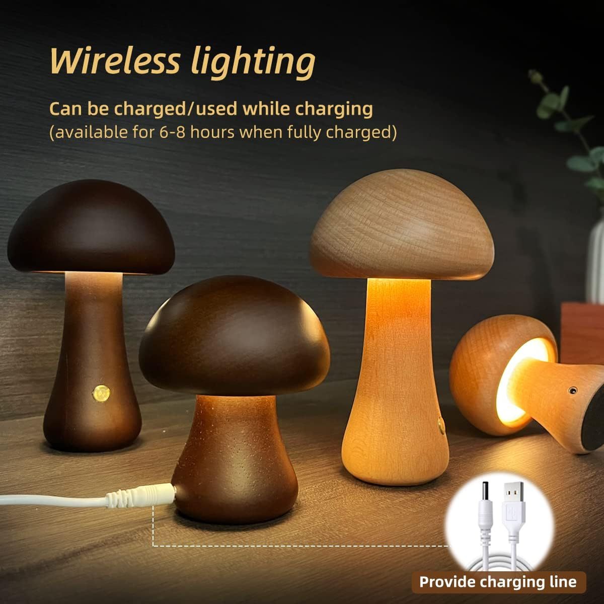 INS Wooden Cute Mushroom LED Night Light Home Decor dealsniper-net