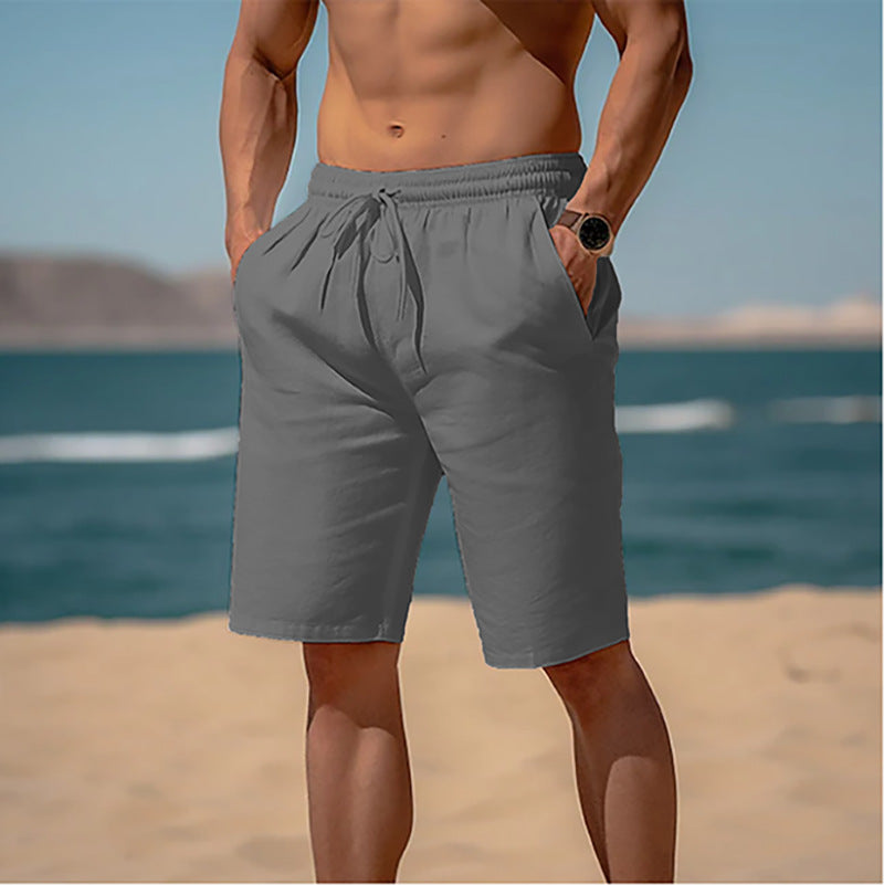 Summer Drawstring Shorts Elastic Waist Straight Pants Beach Men DealSniper.net Gray L
