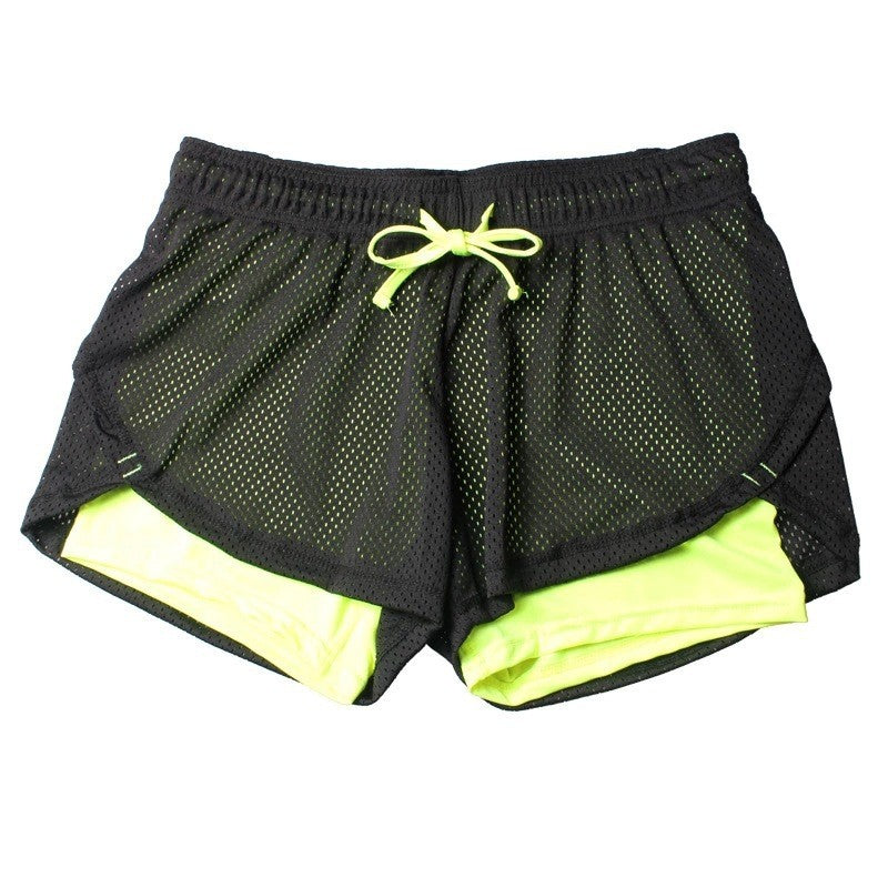 Trendy Versatile Faux Two-piece Women's Mesh Drawstring Women Gym From House Bright yellow 2XL