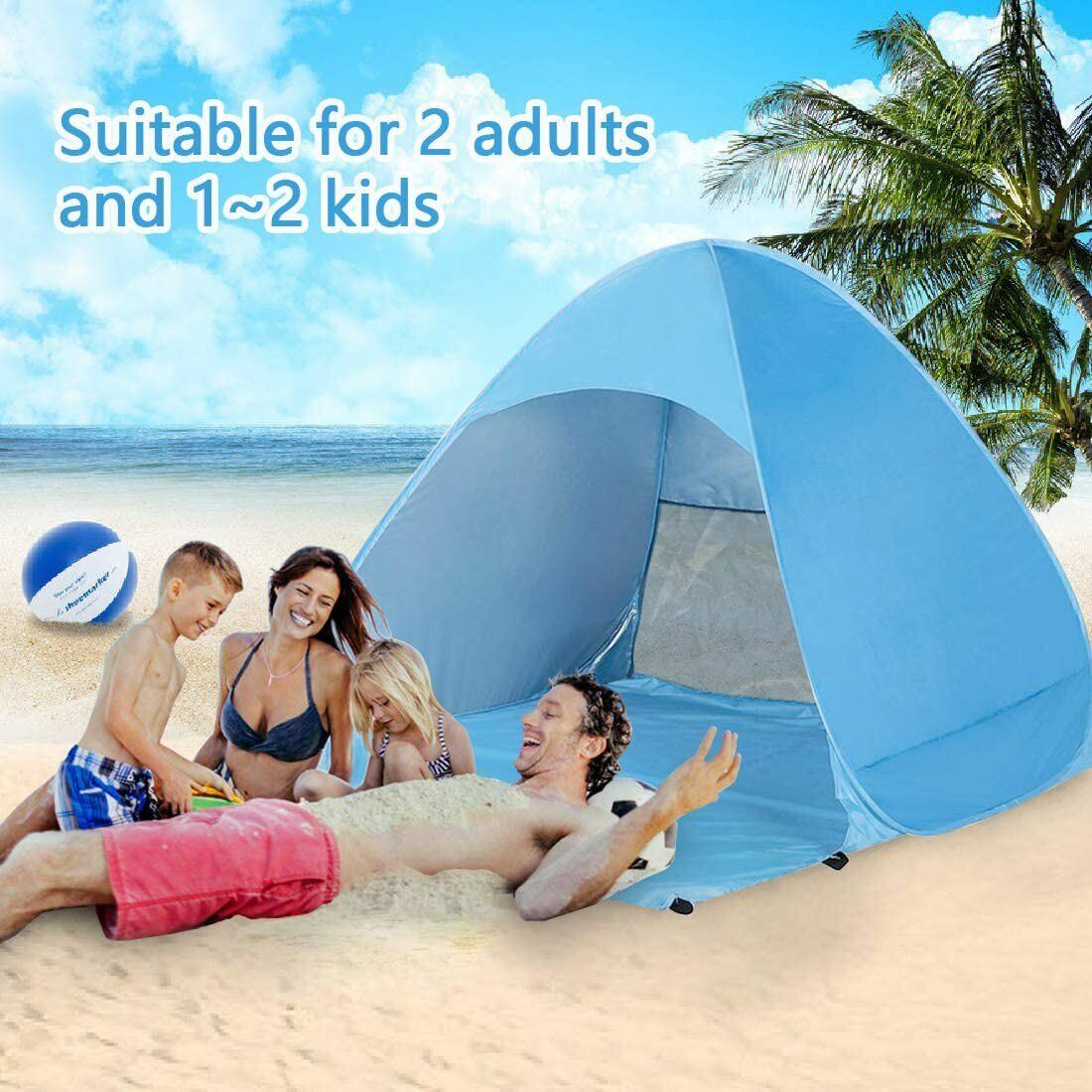 Pop Up Beach Tent For 1-3 Person Rated UPF For UV Sun Protection Waterproof Outdoor DealSniper.net