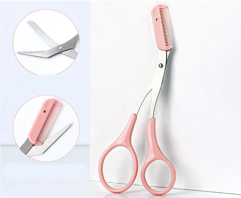 Eyebrow Trimming Knife With Comb Curved Moon Small Beauty Supplies Gadgets Beauty dealsniper-net Pink Cutting comb