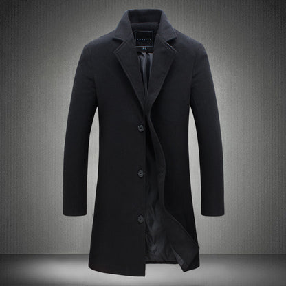 Autumn And Winter New Mens Solid Color Casual Business Woolen Coats Men dealsniper-net Black 2XL