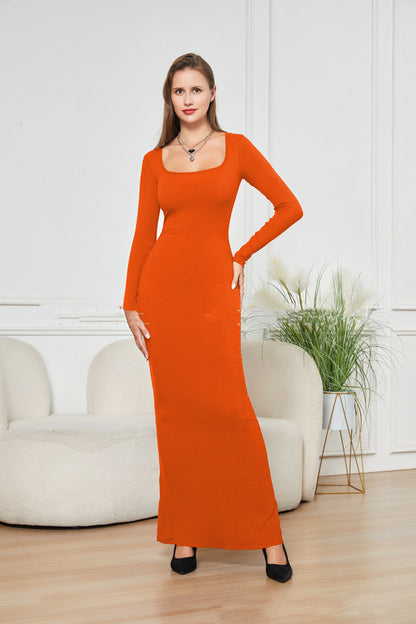 Two-in-one With Lining Double-layer Belly Contracting Hip Lifting Long Sleeve Narrow Dress Women dealsniper-net Orange 3XL