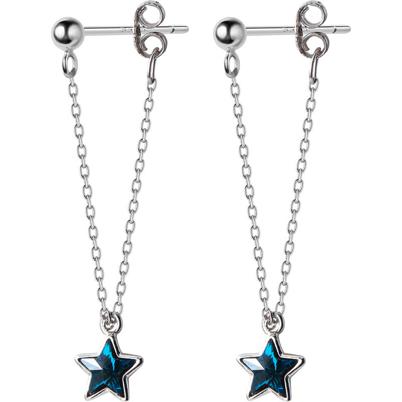 Blue diamond five-pointed star sweet back-hanging earrings Jewelry dealsniper-net