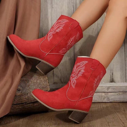 Fashion Chunky-heeled Pointed Toe Boots Winter Ethnic Style Women dealsniper-net Red 36