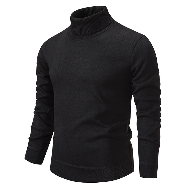 Men's Turtleneck Pullover Sweater Fashion Solid Color Fleece Men Gym From House Black 2XL