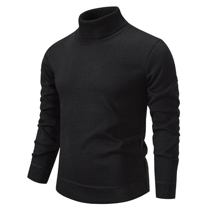 Men's Turtleneck Pullover Sweater Fashion Solid Color Fleece Men Gym From House Black 2XL