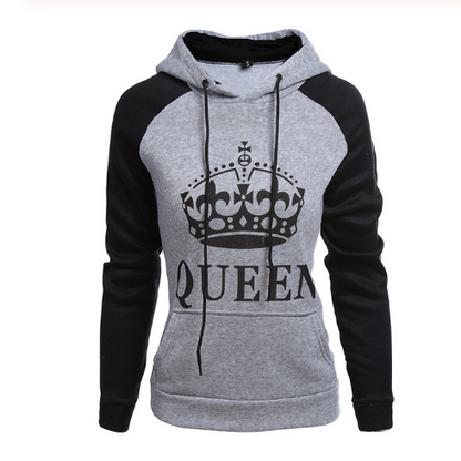 Printed Hooded Couple Sweatshirt Women dealsniper-net Grey QUEEN L