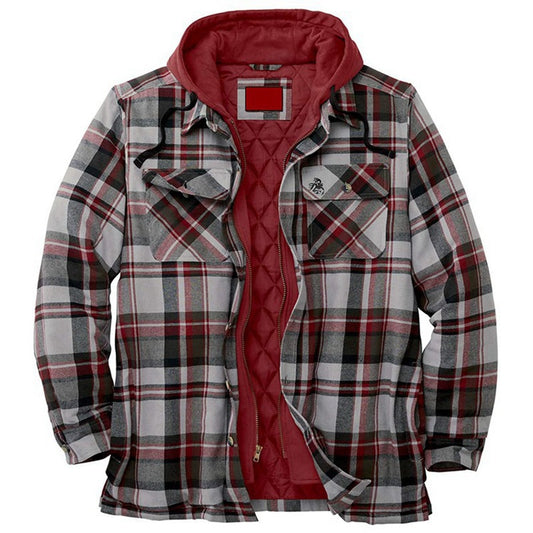 Thickened Cotton Padded Plaid Long Sleeve Loose Hooded Jacket Men dealsniper-net Red 3XL