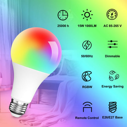 LED Light Bulb 15W RGB Smart Wireless Remote Dimmable Lamp Color Changing Smart WiFi LED Light Bulb Multi-Color For Alexa Home dealsniper-net