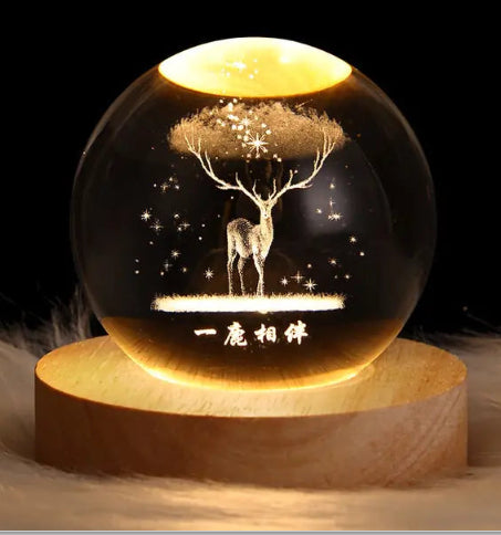 Luminous Crystal Ball Projection Ambience Light Home Decor Gym From House Deer Forest Wizard