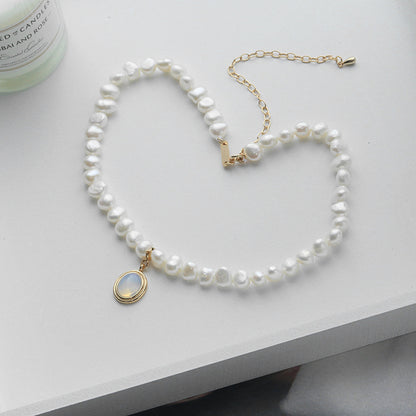 Round Medal Pearl Necklace Irregular Pearl Deals dealsniper-net