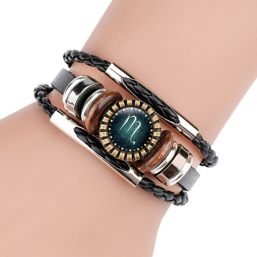 Multilayer Leather Bracelet 12 Constellation Zodiac Sign Jewelry Gym From House