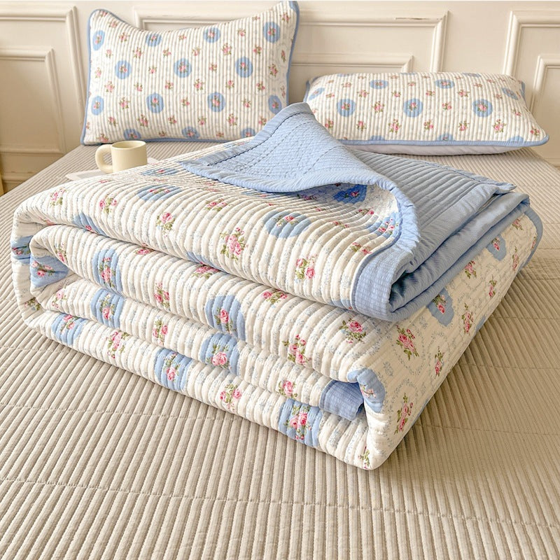 Quilted Bed Cover Three-piece Class A Maternal House dealsniper-net French Stylish Blue 200x230cm Bedspread