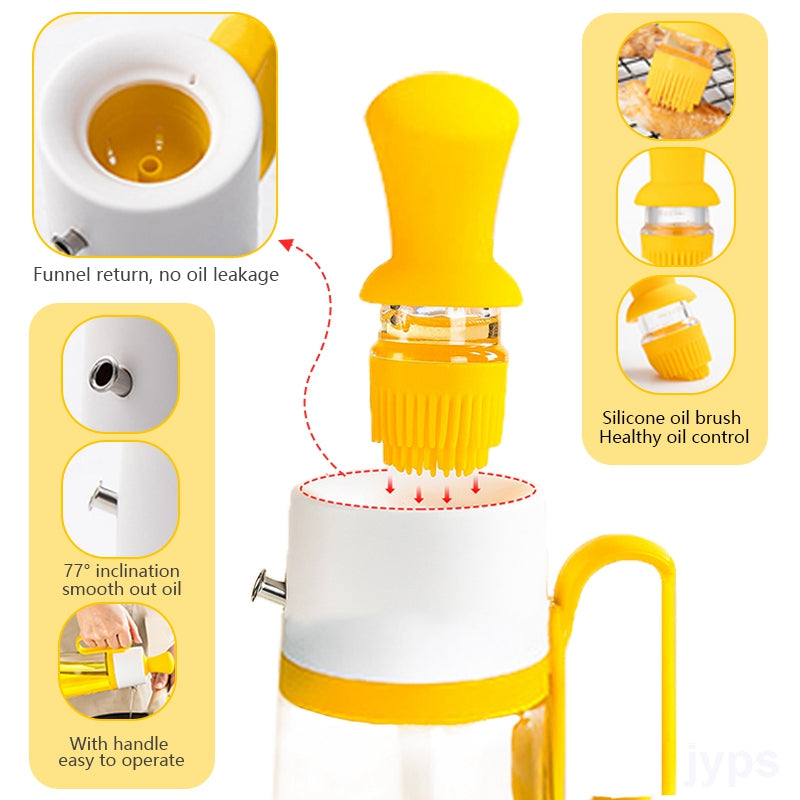 2 In 1 Oil Dispenser With Silicon Brush BBQ Oil Spray Glass Bottle Kitchen dealsniper-net