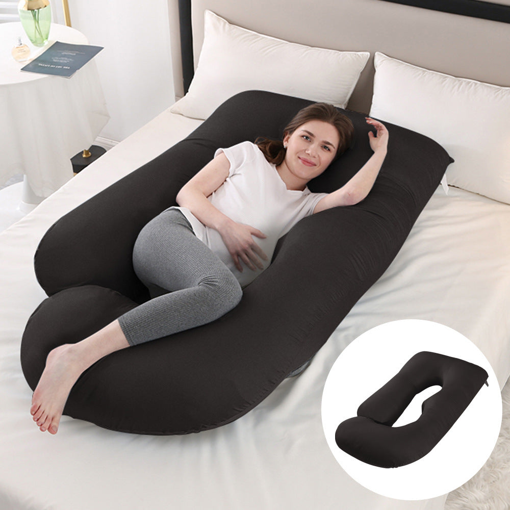Maternity Pillow Waist Support Side Sleeping Slope Pillow J-type Health DealSniper.net Lyocell Tencel Black 65x90x175cm