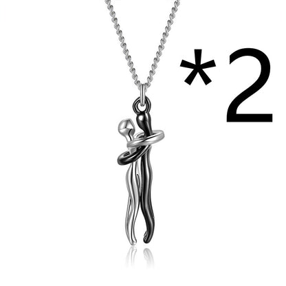 Affectionate Hug Necklace Couples Gift Fashion Pendant Necklace Jewelry dealsniper-net 2pcs Black L