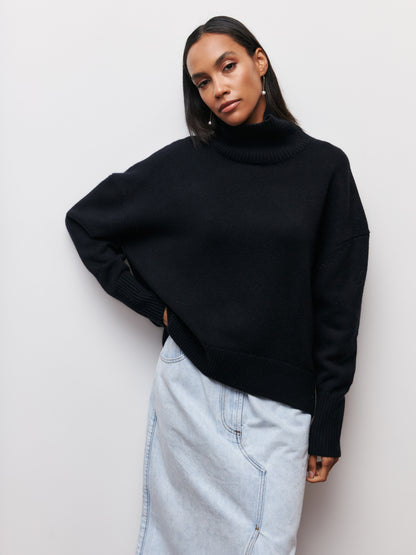 Winter Turtleneck Sweater Ins Solid Color Long Sleeve Pullover Women null Black L