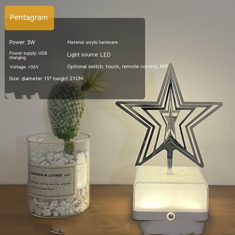 Creative Three-dimensional Rotating Ambience Light Bedroom Home Decor Gym From House 16 Mobile Phone Five Pointed Star USB