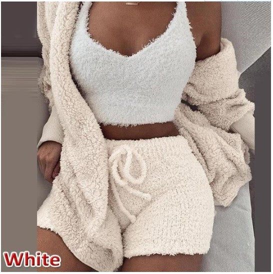 3 Pieces Of Fashionable Ladies Plush Home Clothes Women dealsniper-net Beige 2XL