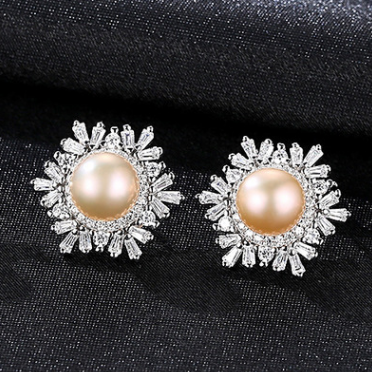 Sterling Silver Snowflake Stud Earrings Korean Gemstone Pearl Earrings Fashion Silver Jewelry dealsniper-net 2 With Box