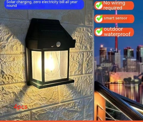 Outdoor Solar Waterproof Tungsten Induction Garden Wall Lamp Garden DealSniper.net 4XBlack