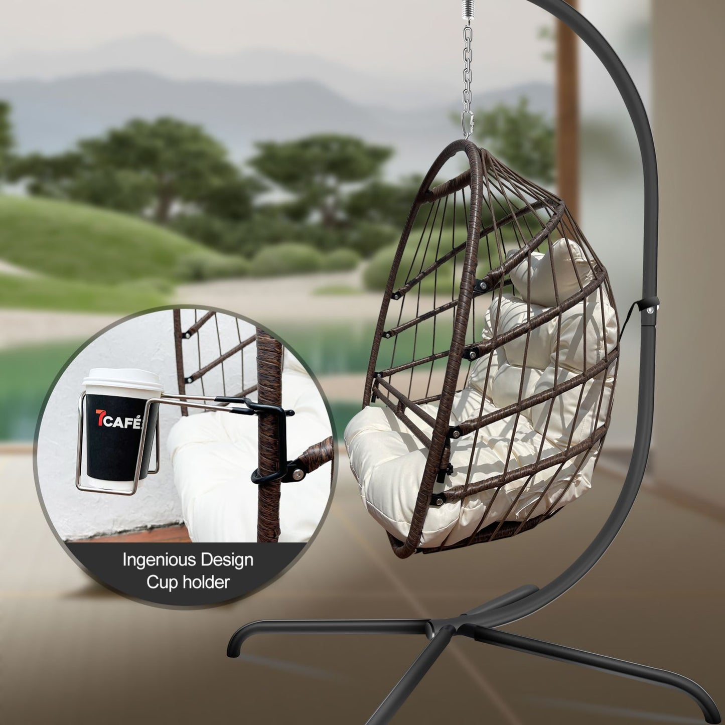 Swing Egg Chair With Stand Indoor Outdoor, UV Resistant Cushion Hanging Chair Outdoor dealsniper-net